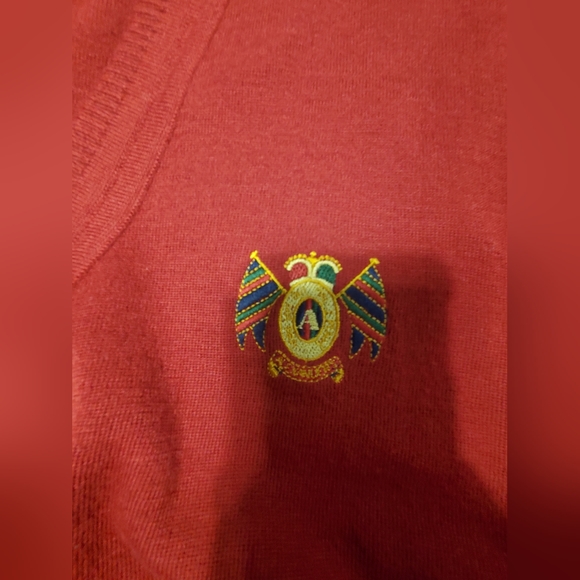 ALEXANDER'S VINTAGE RARE Cardigan en laine rouge uni avec logo tissé fils doré - Picture 2 of 9